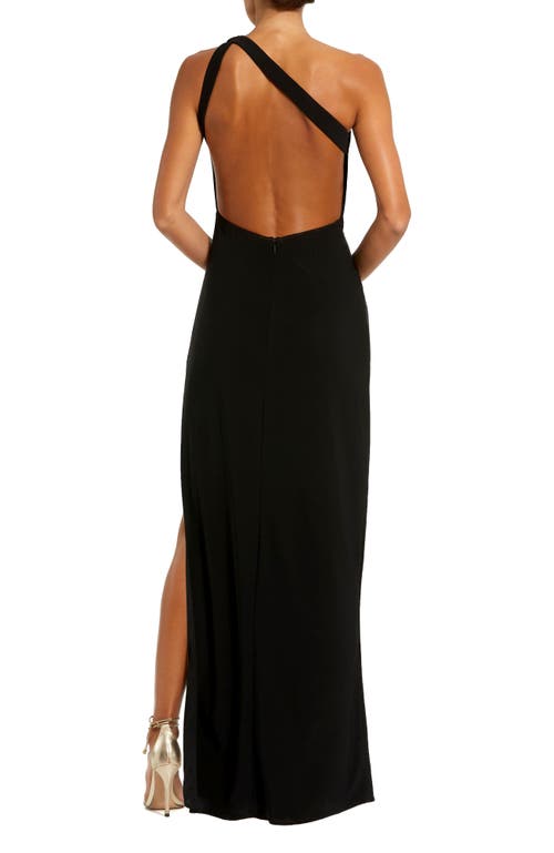 Mac Duggal One Shoulder Gown With Sheer Embellished Cut Out In Black In Black