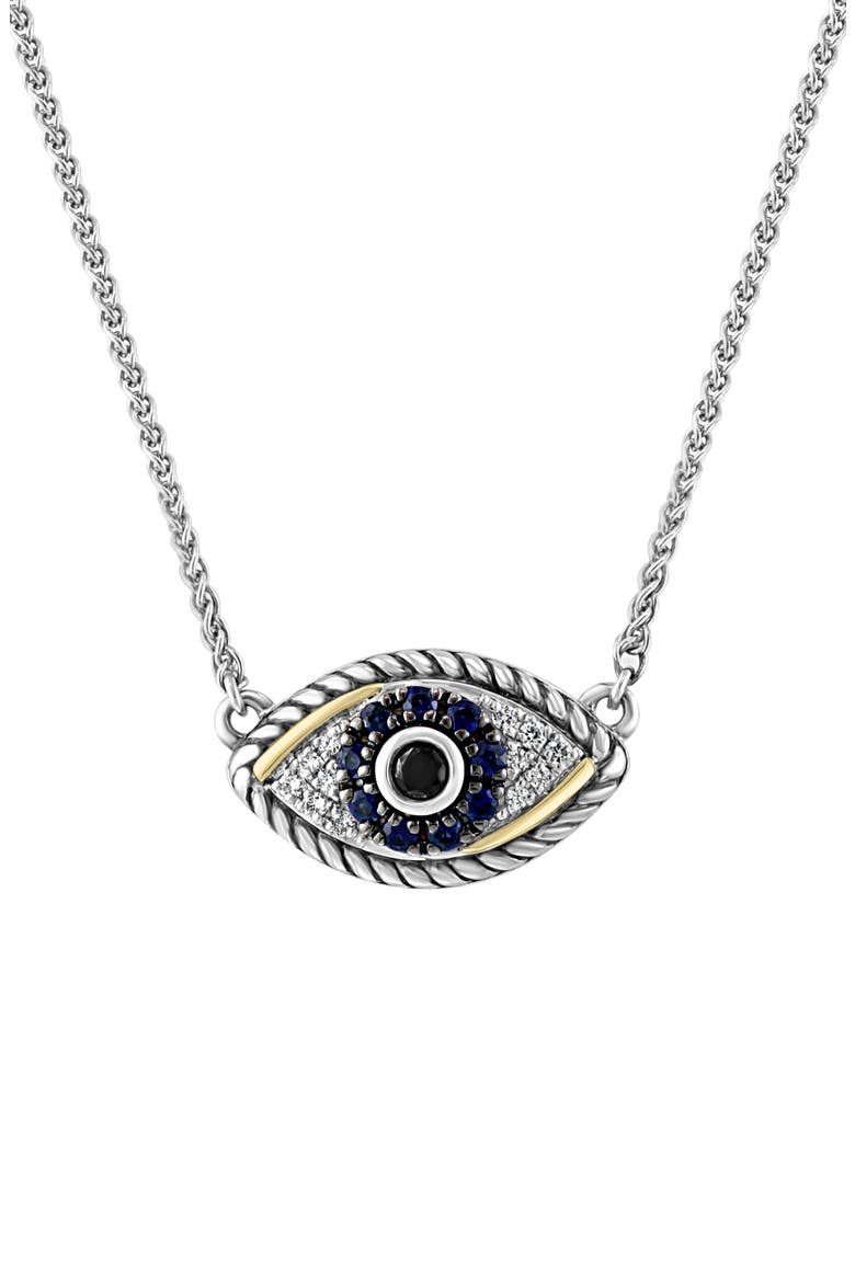 Sterling Silver Diamond and Sapphire Evil Eye Pendant Necklace, Alternate, color, SILVER
