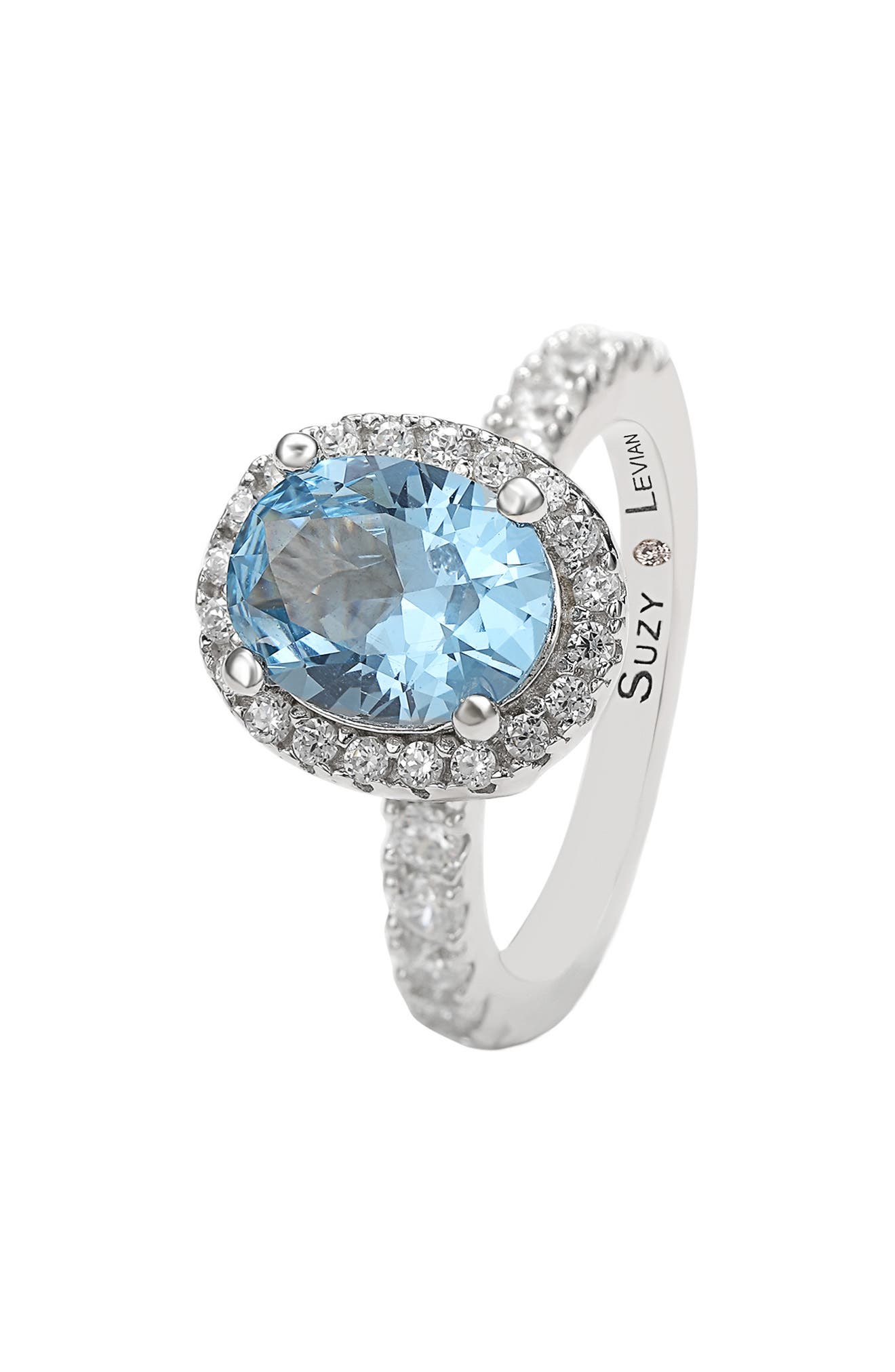 SUZY LEVIAN Sterling Silver Oval Cut Blue CZ Engagement Ring