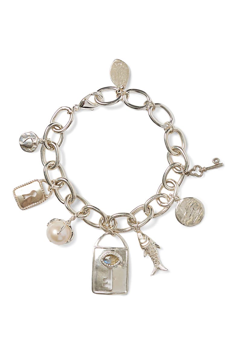 Lock & Key Charm Bracelet, Main, color, SILVER