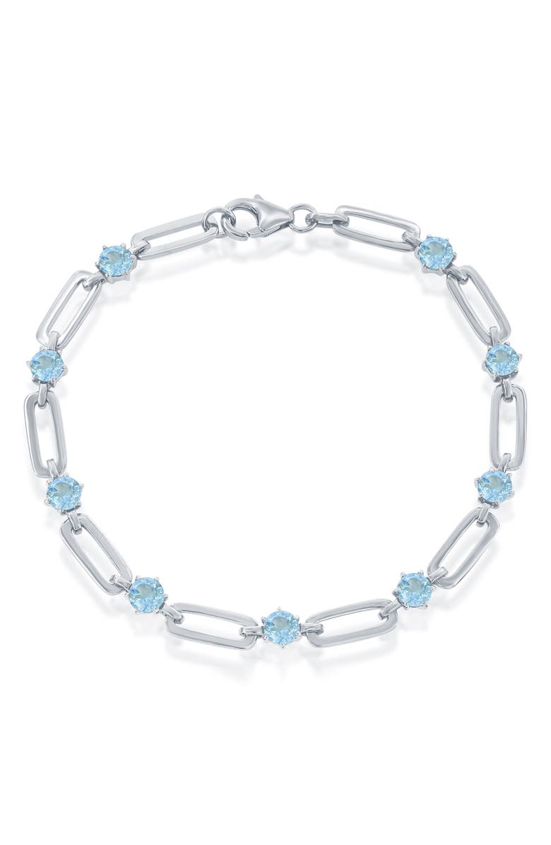 SIMONA Sterling Silver Paperclip Link & Sky Blue Topaz Bracelet, Main, color, Blue Topaz