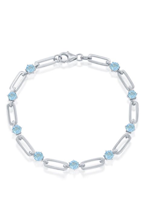 Sterling Silver Paperclip Link & Sky Blue Topaz Bracelet