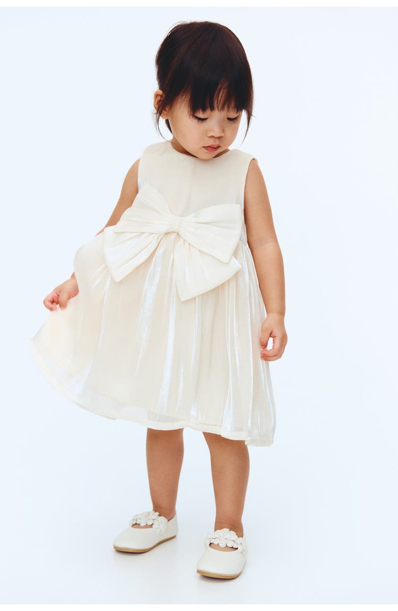 H&M Bow-detail Organza Dress, Alternate, color, Cream