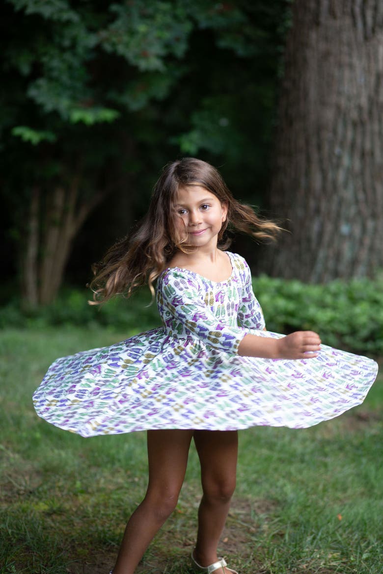 Girls Printed Twirly Dress, Alternate, color, Sneakers
