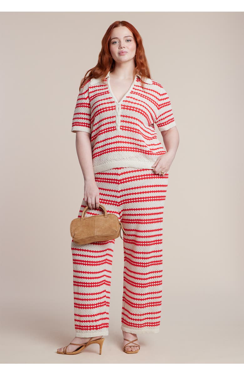 ELOQUII Pointelle Stripe Boxy Sweater Top, Alternate, color, Berry Stripe