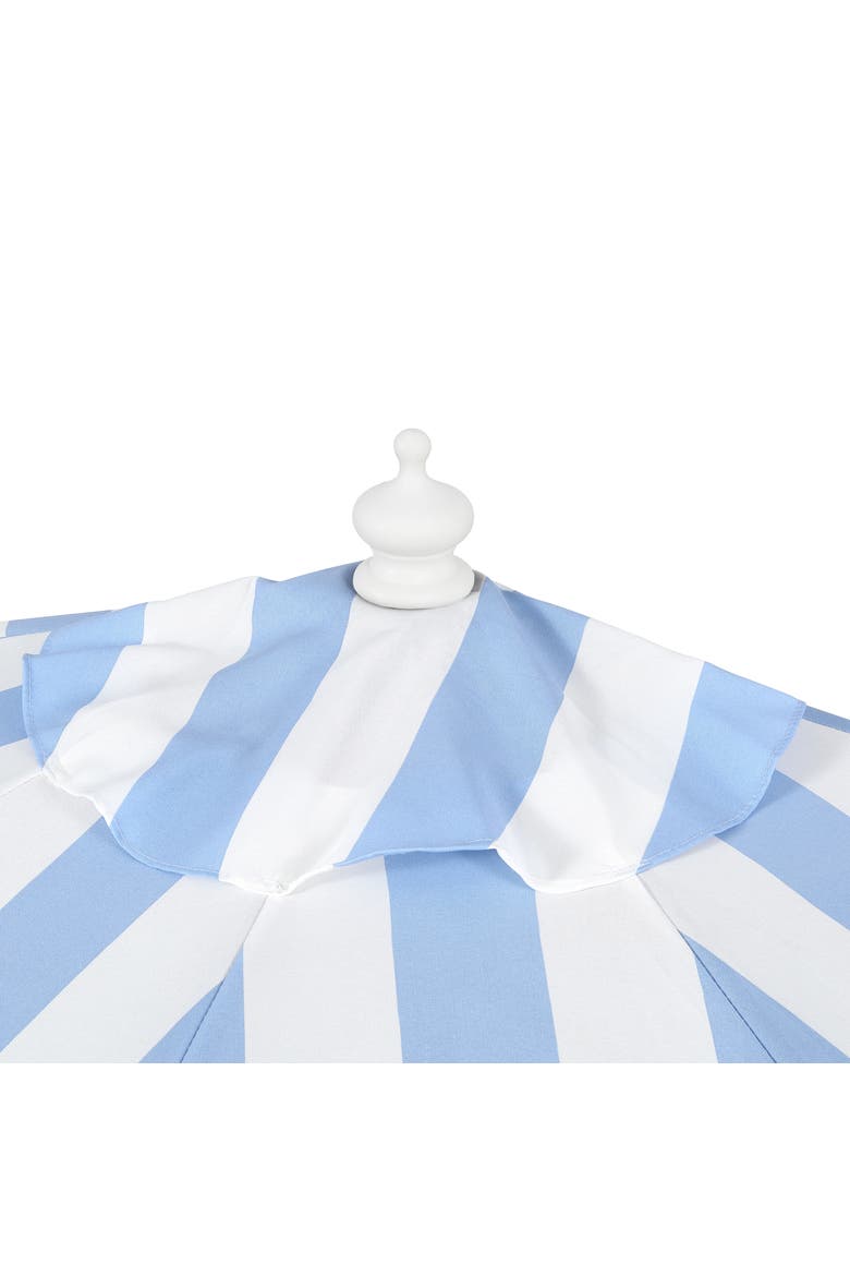 Beverly Coastal Half Patio Umbrella, Space-Saving Balcony Shade with Scalloped Fringe, Crank & Manual Tilt, Alternate, color, Light Blue/White Pole
