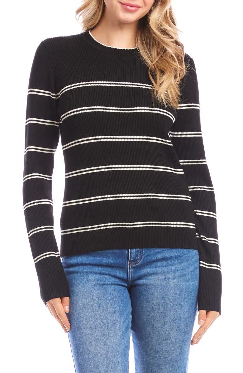 Karen Kane Stripe Rib Sweater, Main, color, Black Cream