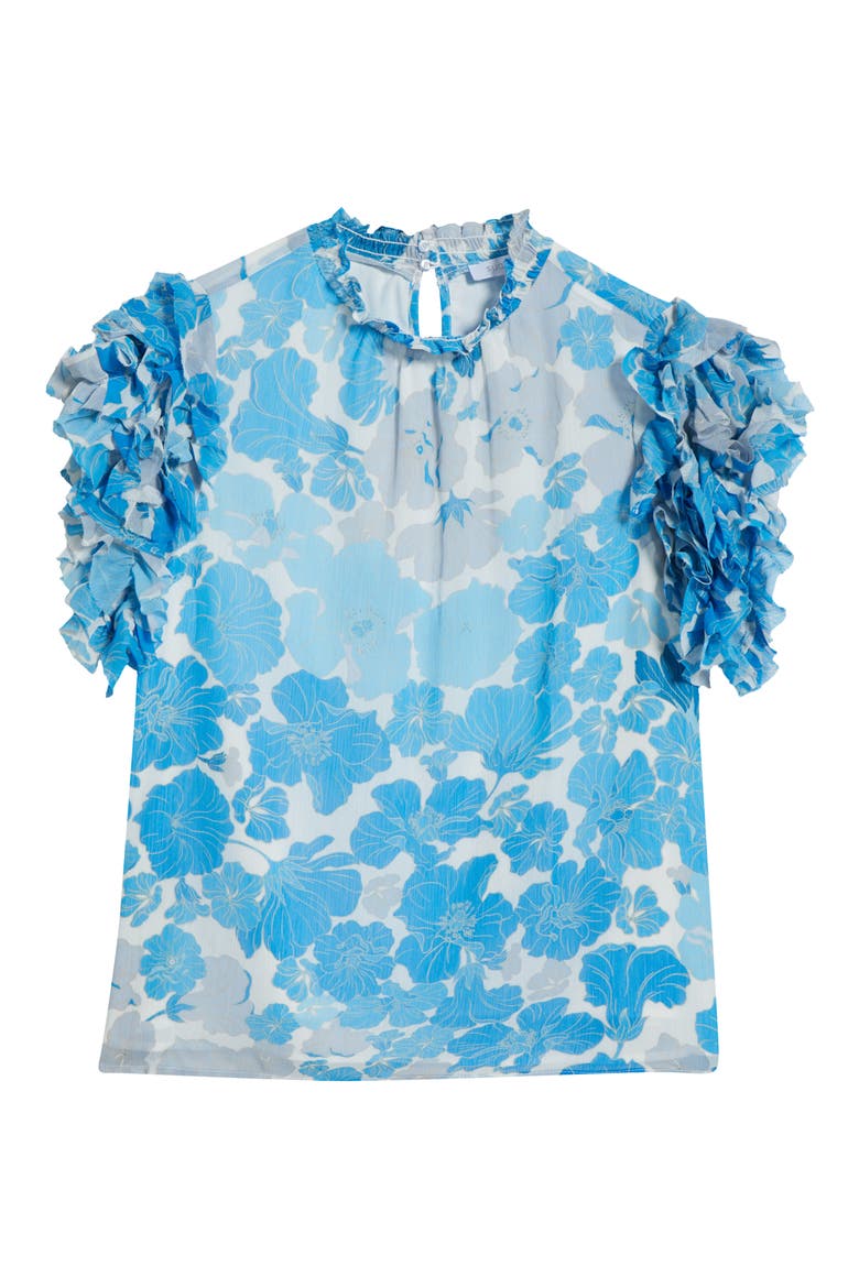 Kerela Floral Brenna Mock Neck Top, Alternate, color, BLUE/ WHITE COMBO