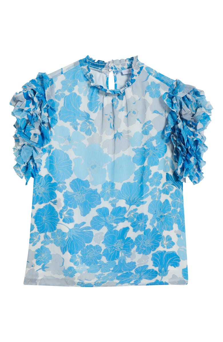 SUGARLIPS Kerela Floral Brenna Mock Neck Top, Alternate, color, Blue/ White Combo