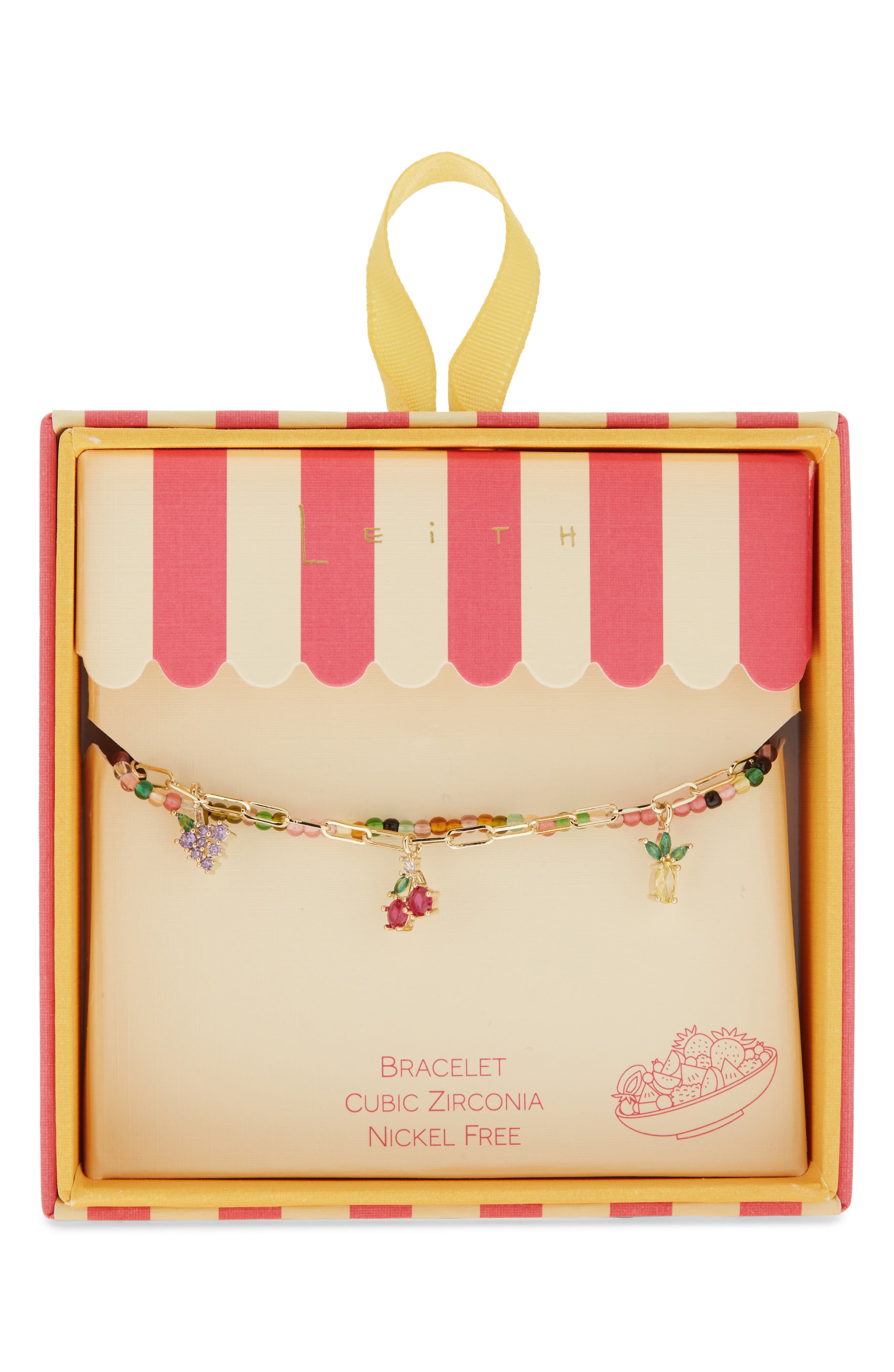 Leith Set of 2 Cubic Zirconia Fruit Charm & Beaded Bracelets