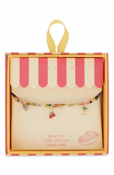 Leith Set of 2 Cubic Zirconia Fruit Charm & Beaded Bracelets