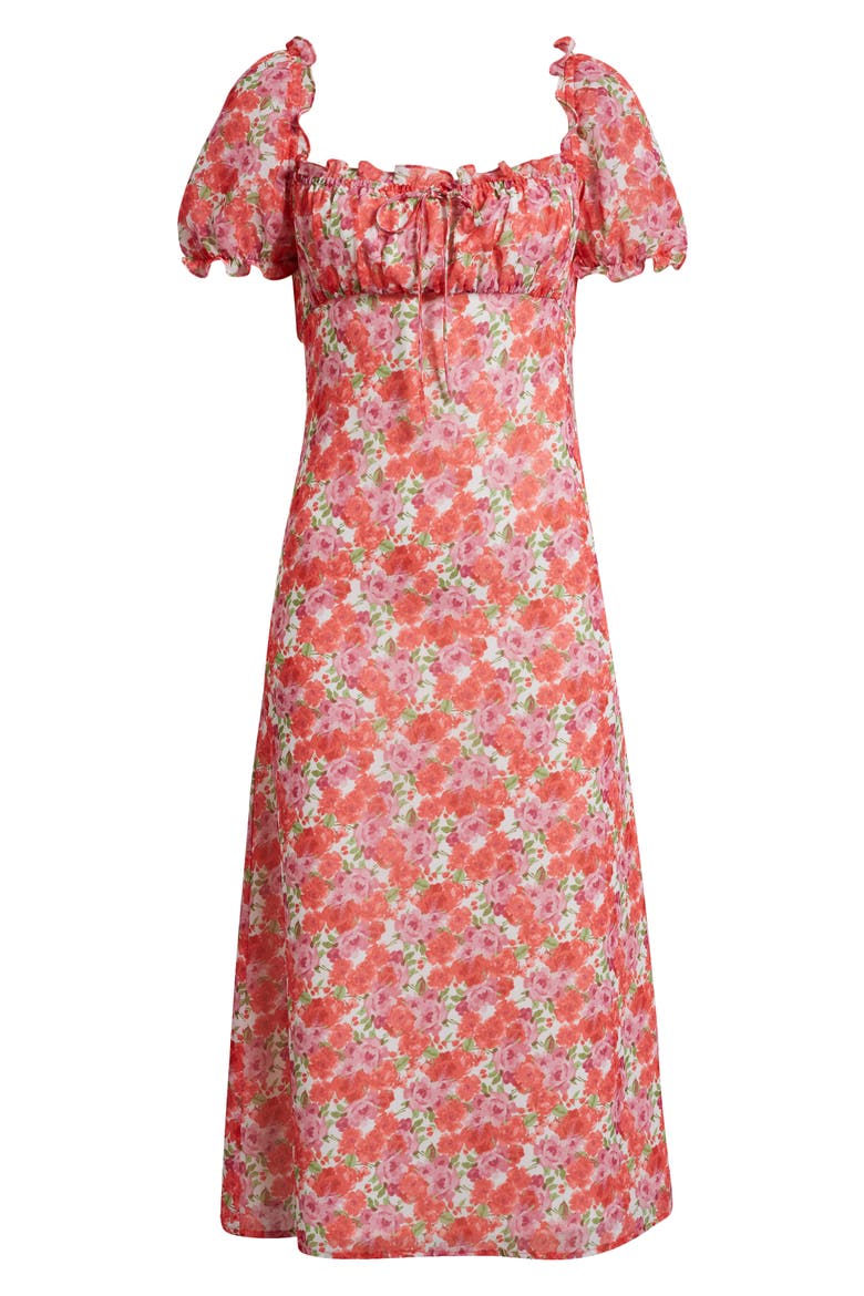 Felicity Floral Print Midi Dress, Alternate, color, RED / PURPLE ROSES