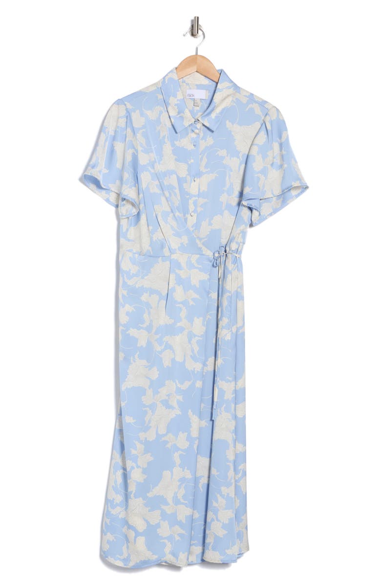 NORDSTROM RACK Short Sleeve Wrap Dress, Alternate, color, Blue- Ivory Terrace Floral