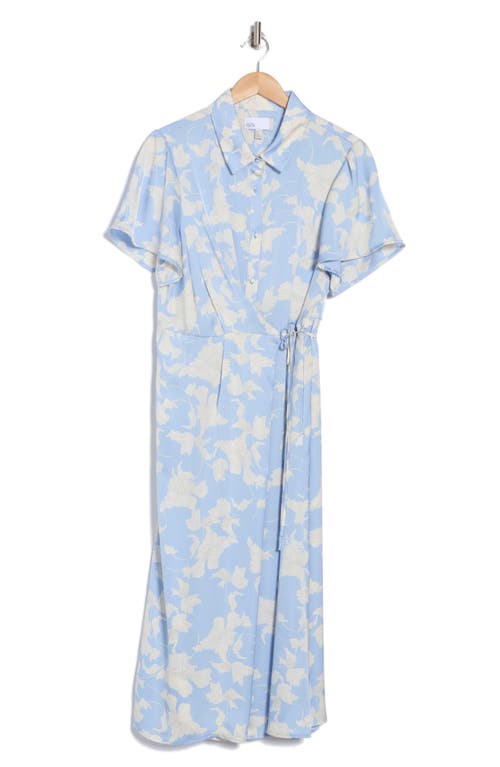 Nordstrom Rack Short Sleeve Wrap Dress In Blue- Ivory Terrace Floral