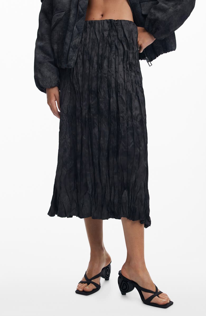 Desigual Pleated Midi Skirt, Main, color, Dark Gray