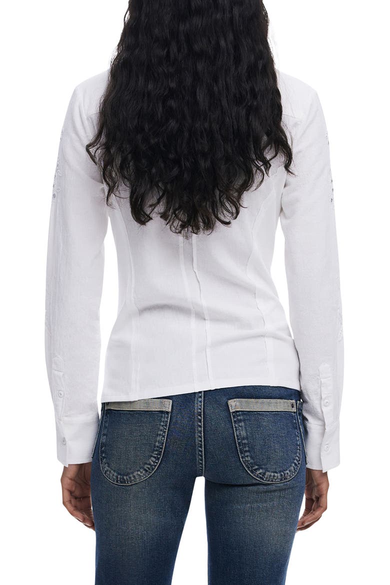 Eyelet Cotton Blend Button-Up Shirt, Alternate, color, WHITE