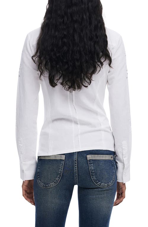 Desigual Eyelet Cotton Blend Button-up Shirt In White