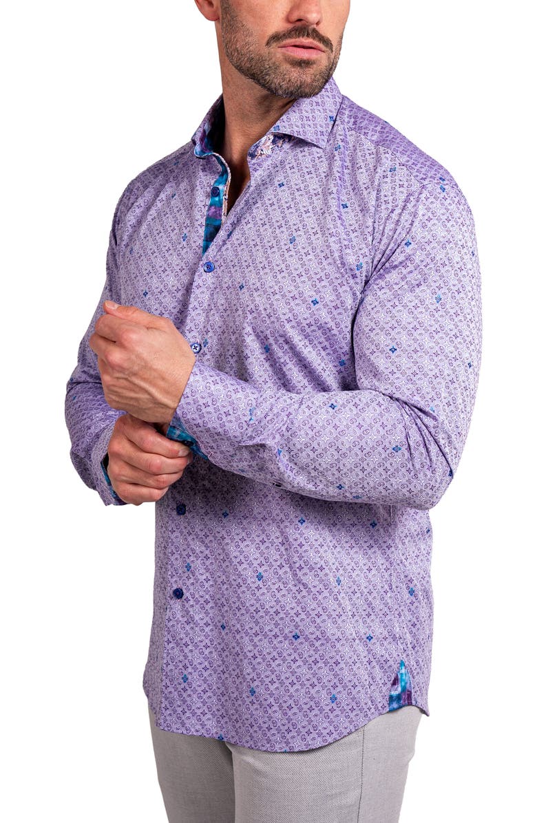 Maceoo Einstein Ascension0057 Purple Patterned Cotton Button-Up Shirt, Alternate, color, Purple