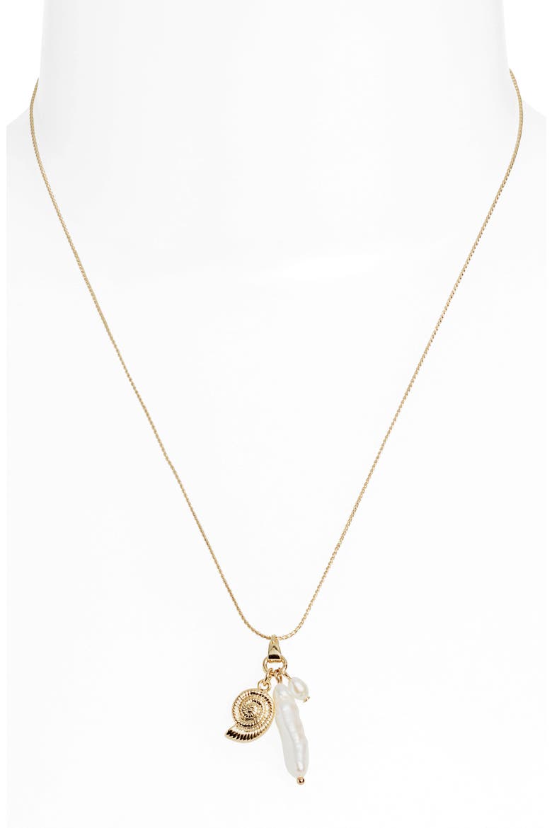 Demi Fine Shell & Freshwater Pearl Necklace, Alternate, color, 14K GOLD PLATED