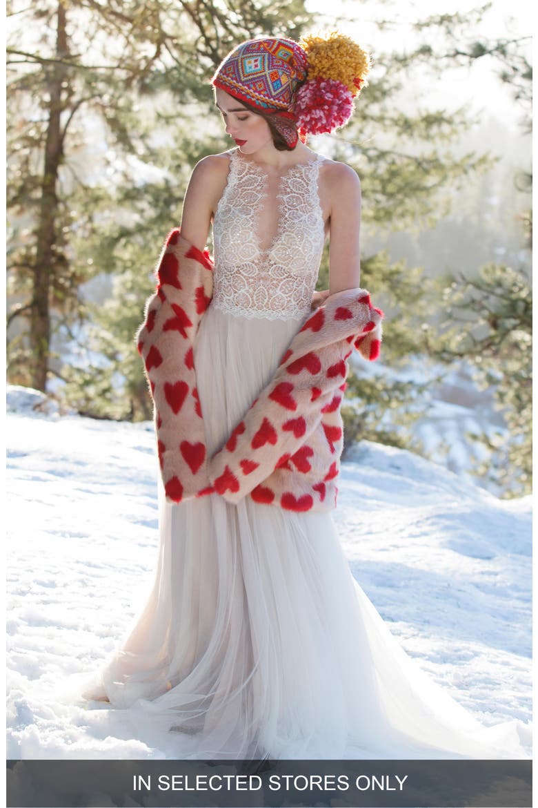 Daylily Beaded Lace & Tulle Gown, Main, color, IVORY / LATTE
