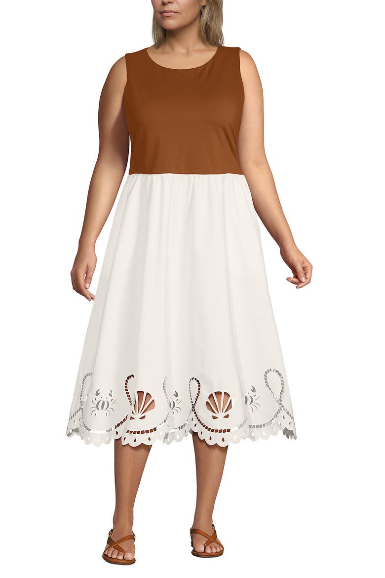 Embroidered Duet Midi Dress, Main, color, Rich Ginger Brown/Ivory