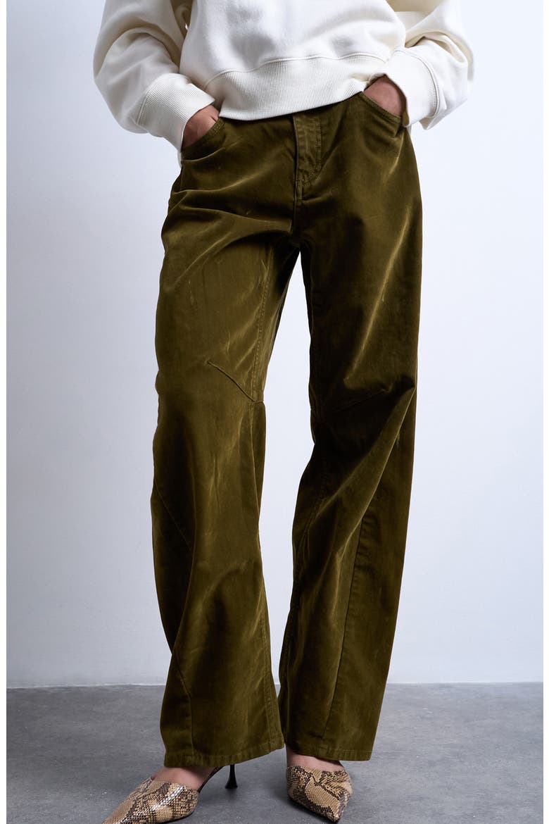 Velvet Barrel Leg Pants, Main, color, KHAKI