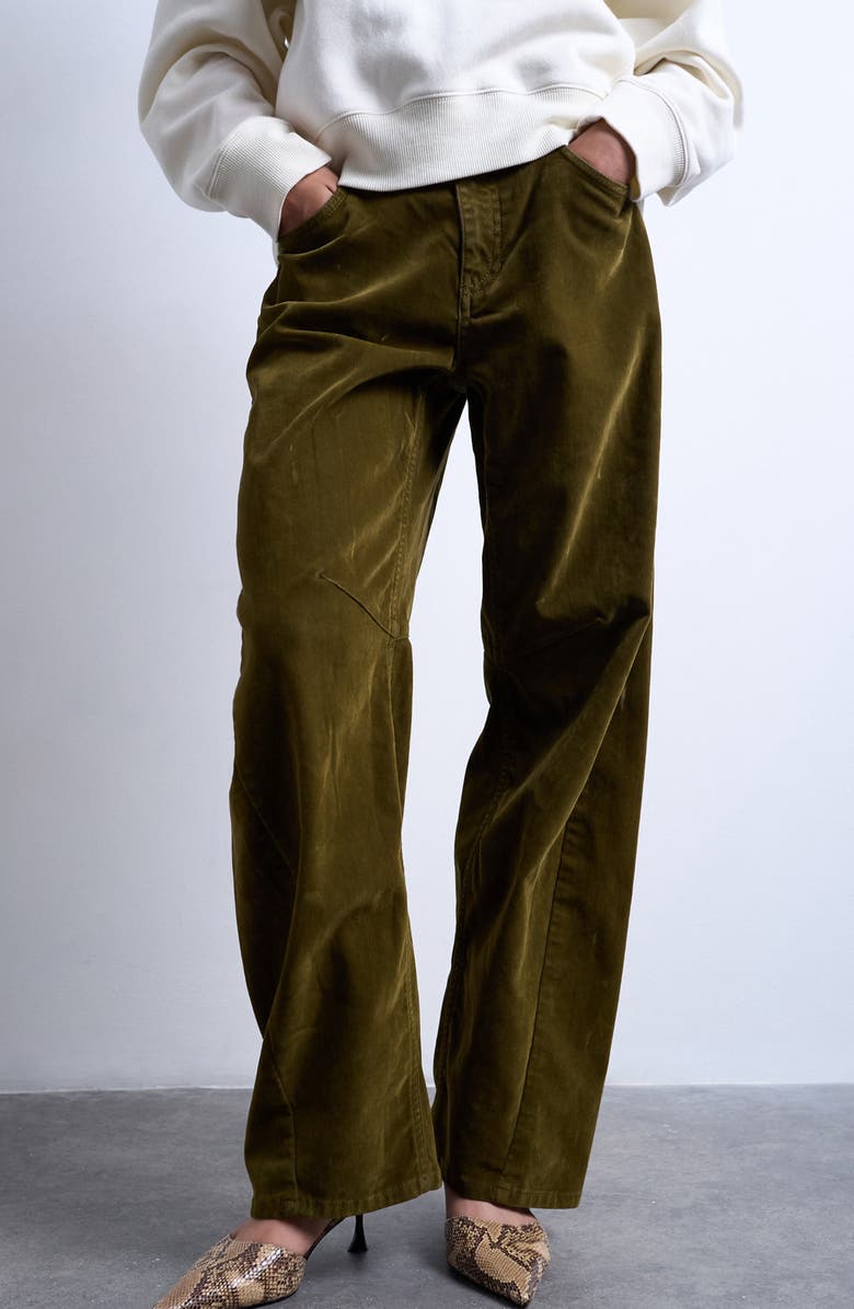 Topshop Velvet Barrel Leg Pants, Main, color,