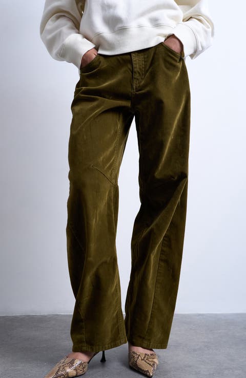 Velvet Barrel Leg Pants