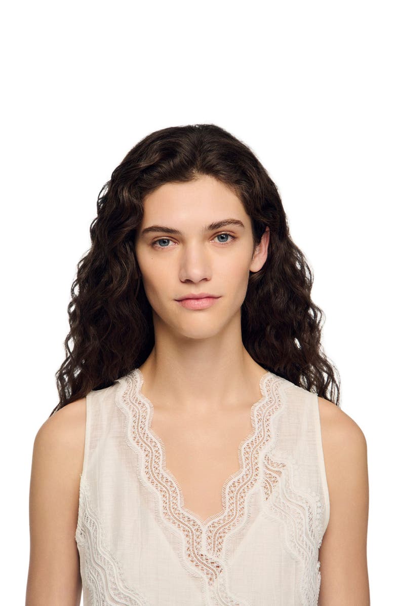 SANDRO Short trimmed linen dress, Alternate, color, White