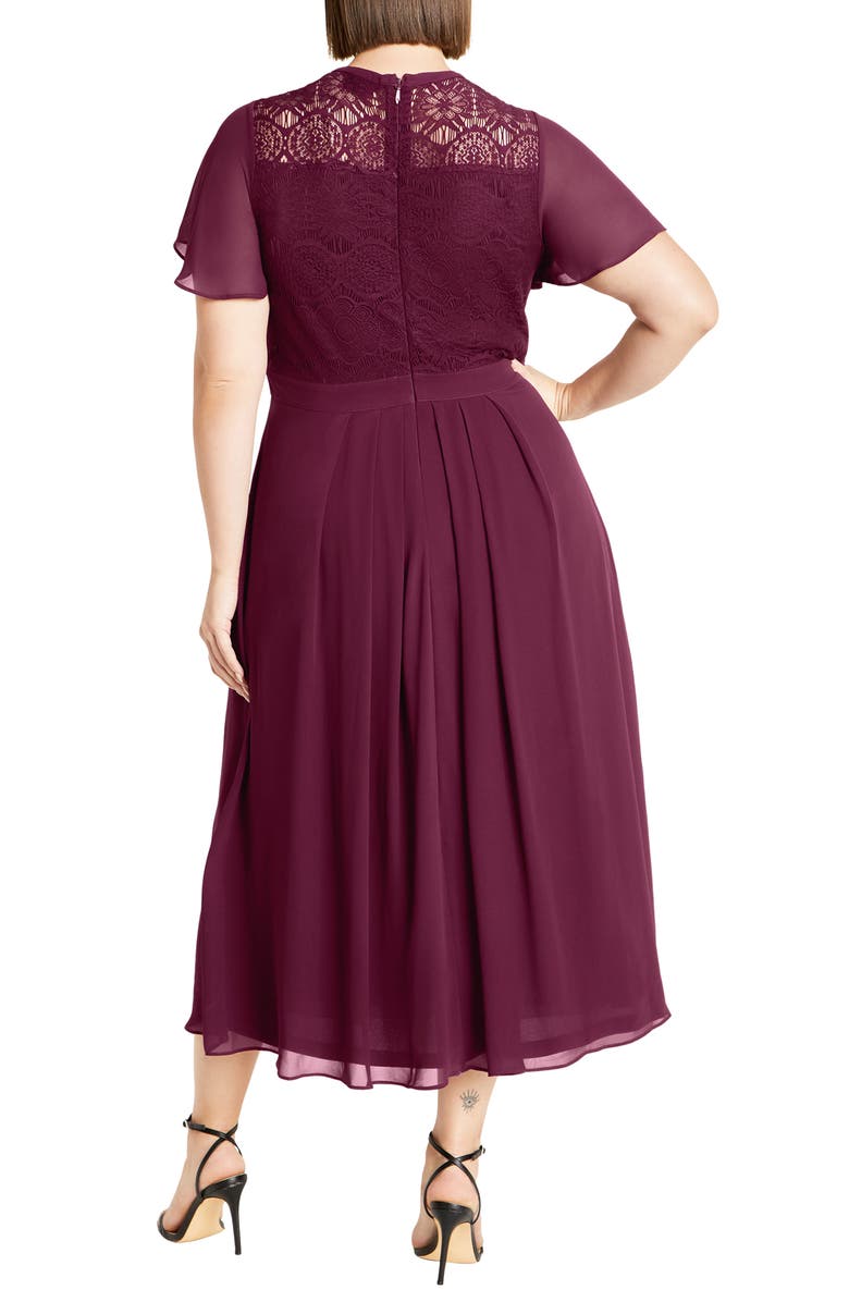 City Chic Niki Embroidered Lace Fit & Flare Dress, Alternate, color, Plum