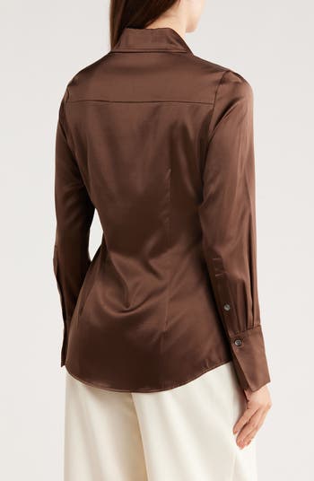 Victoria Stretch Silk Satin Button-Up Blouse