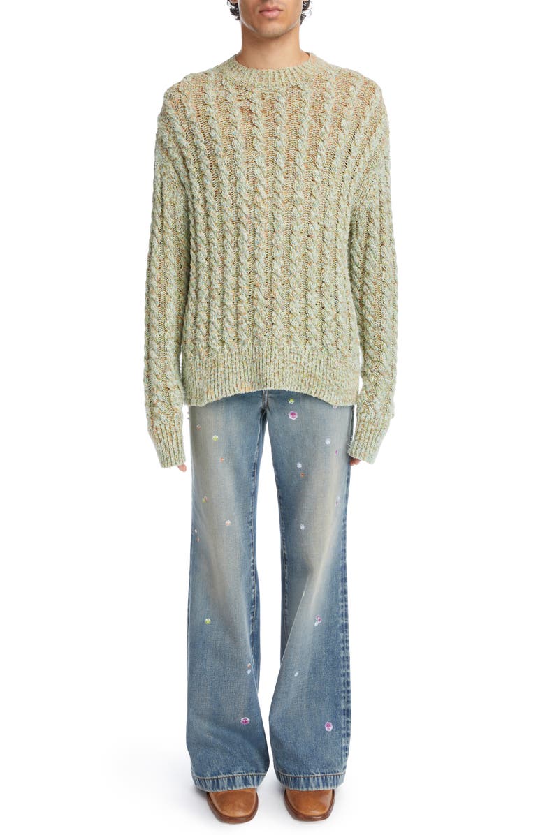 Acne Studios Marled Cable Knit Cotton Blend Sweater, Alternate, color,