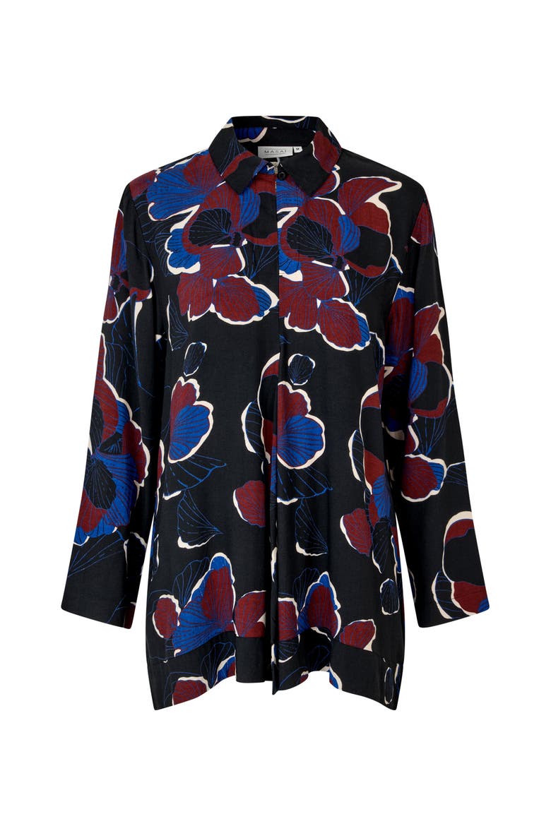 Grivon Collared Long Sleeve Floral Tunic, Alternate, color, Tawny Port