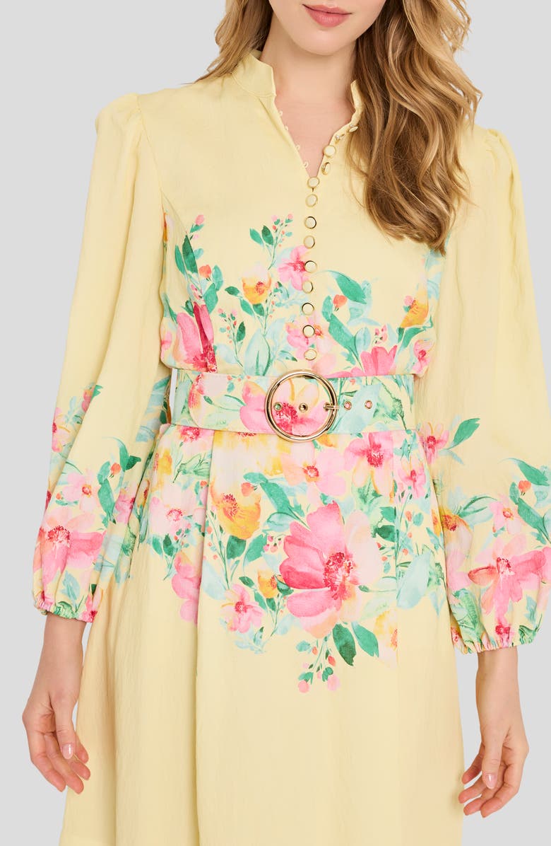 Tahari ASL Floral Print Button Front Long Sleeve Dress, Alternate, color, 