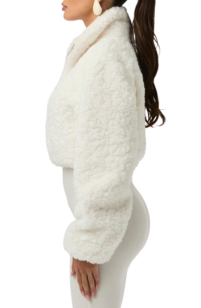 Naked Wardrobe Faux Shearling Quarter Zip Crop Pullover, Alternate, color, Ivory
