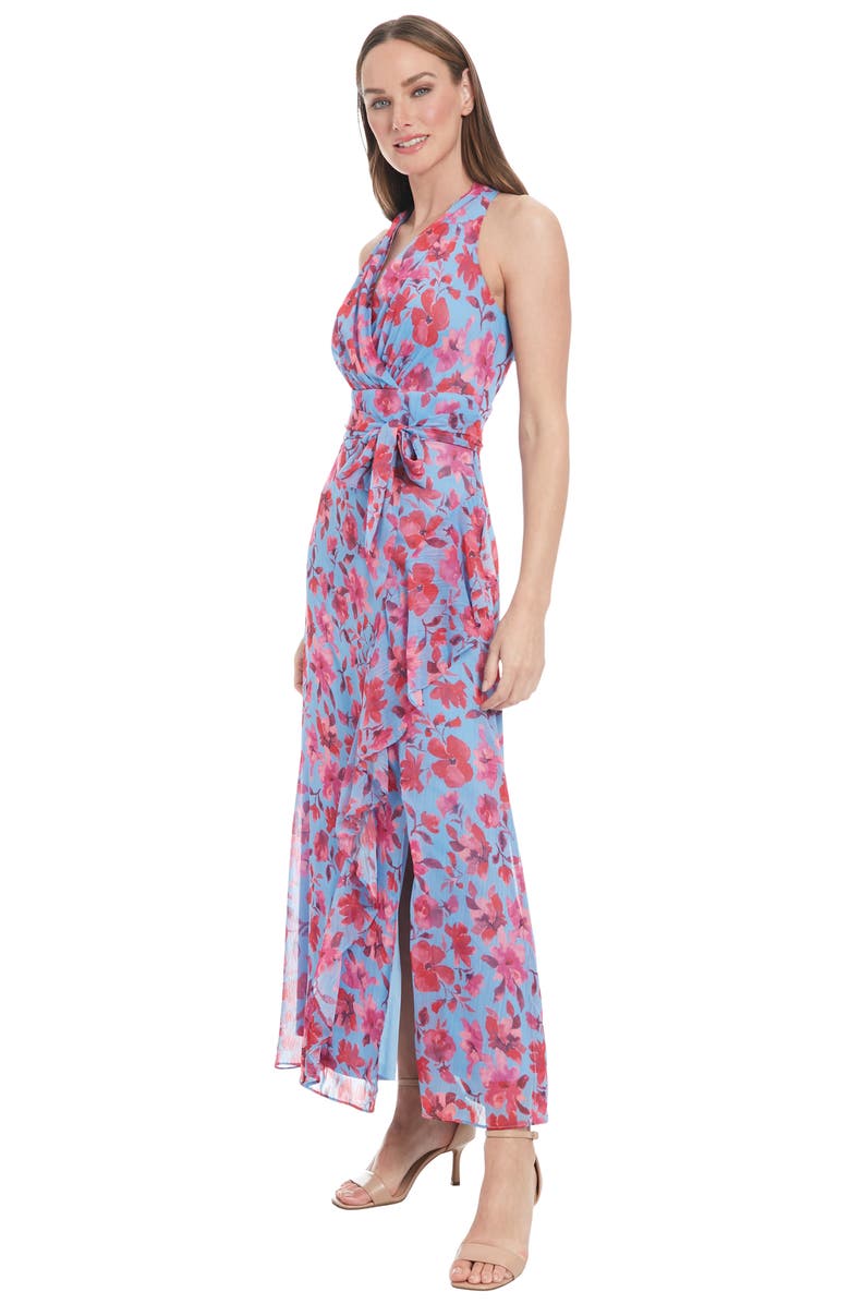 London Times Floral Sleeveless Tie Waist Chiffon Maxi Dress, Alternate, color,