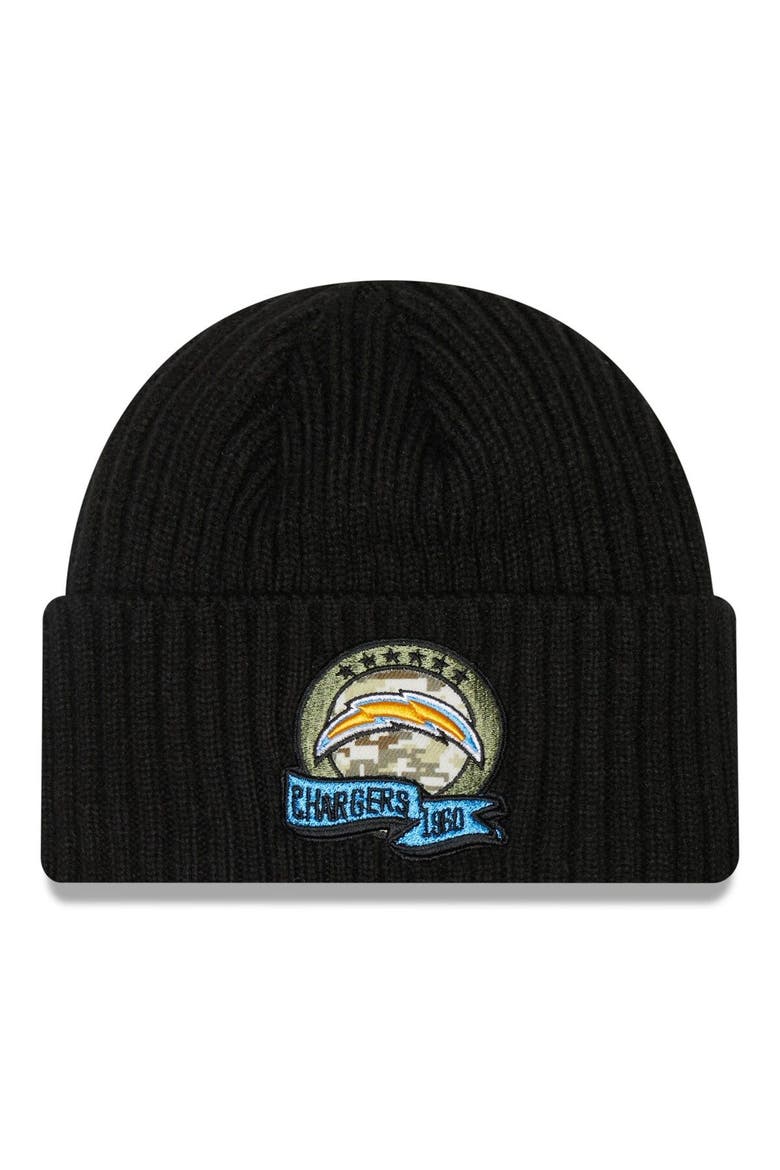 Youth New Era Black Los Angeles Chargers 2022 Salute To Service Knit Hat, Main, color, Black