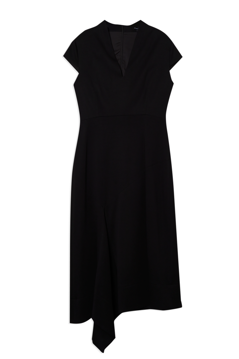 Ponte V-Neck Midi Dress, Alternate, color, Black