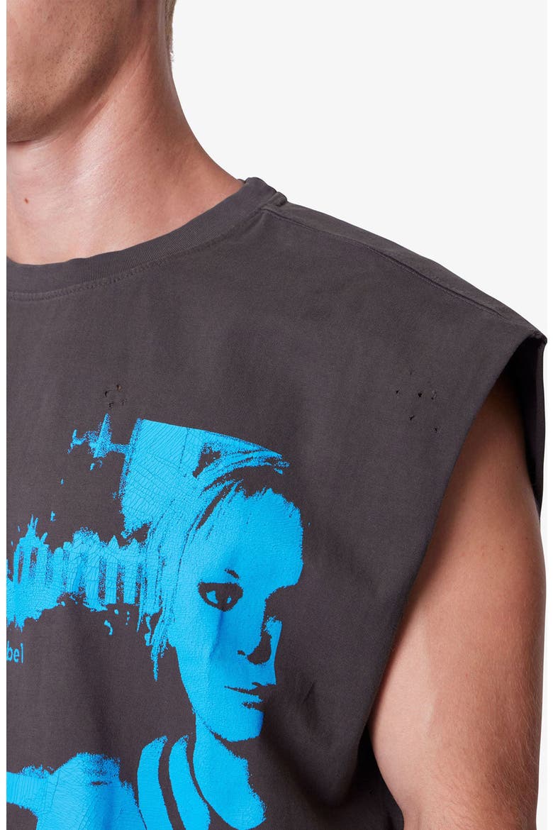 Sleeveless Distressed Graphic Cutoff T-Shirt, Alternate, color, WASHED BLACK