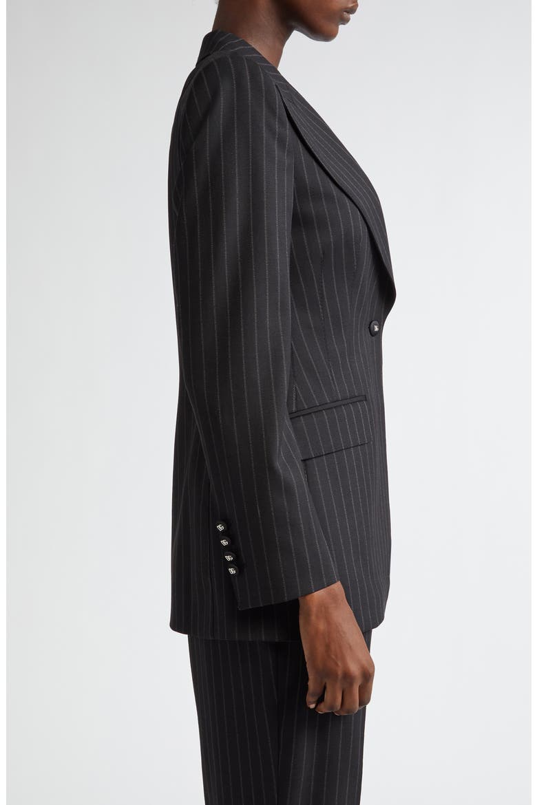 Pinstripe Stretch Virgin Wool Jacket, Alternate, color, BLACK