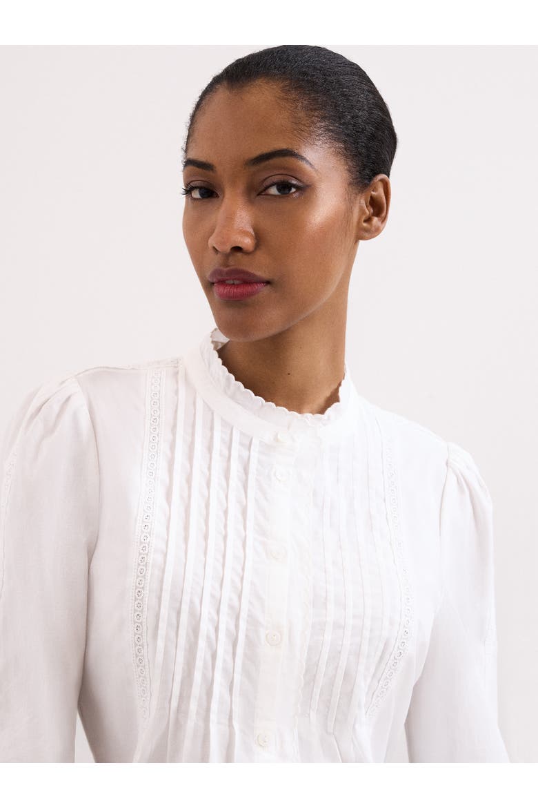 Laurie Pleated Embroidered Cotton Blouse, Alternate, color, Ivory