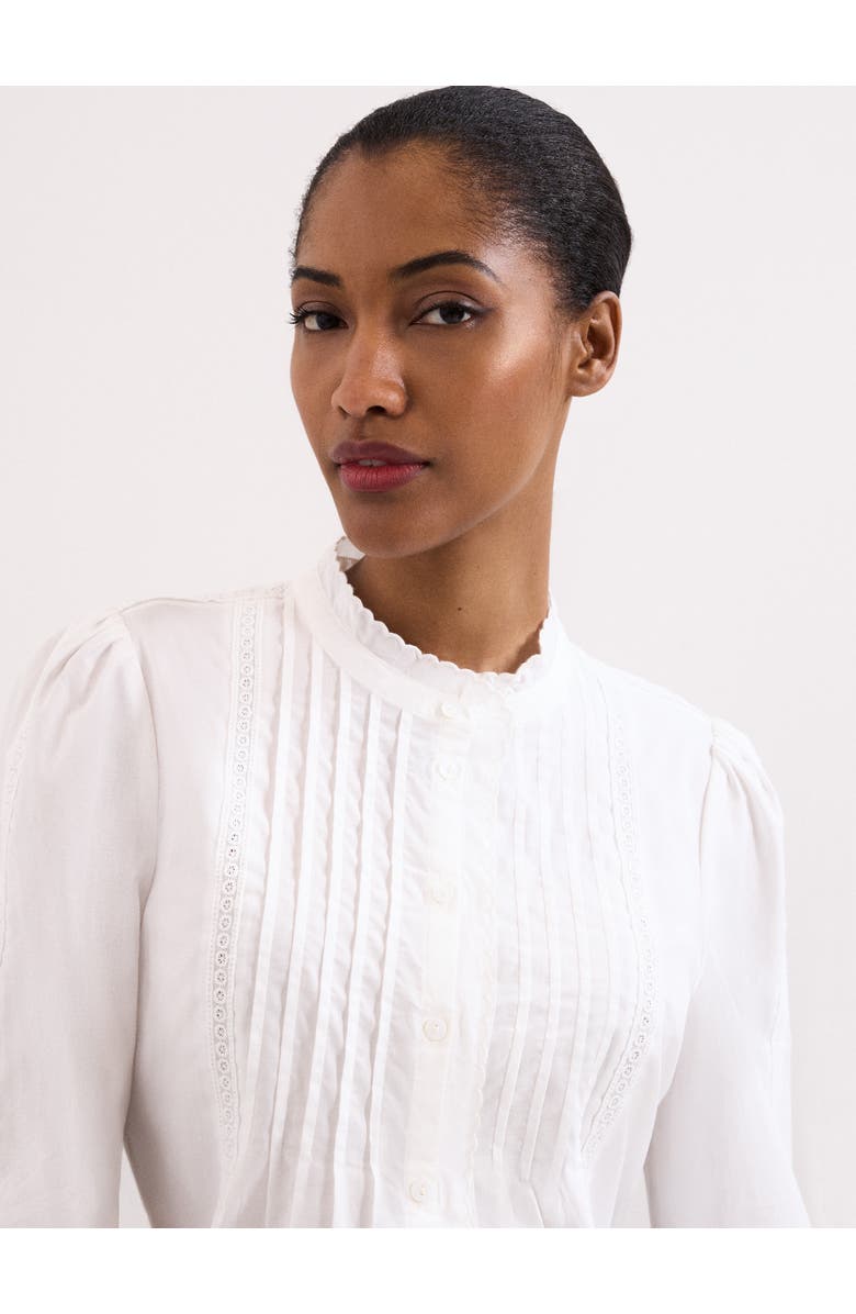 Phase Eight Laurie Pleated Embroidered Cotton Blouse, Alternate, color, Ivory
