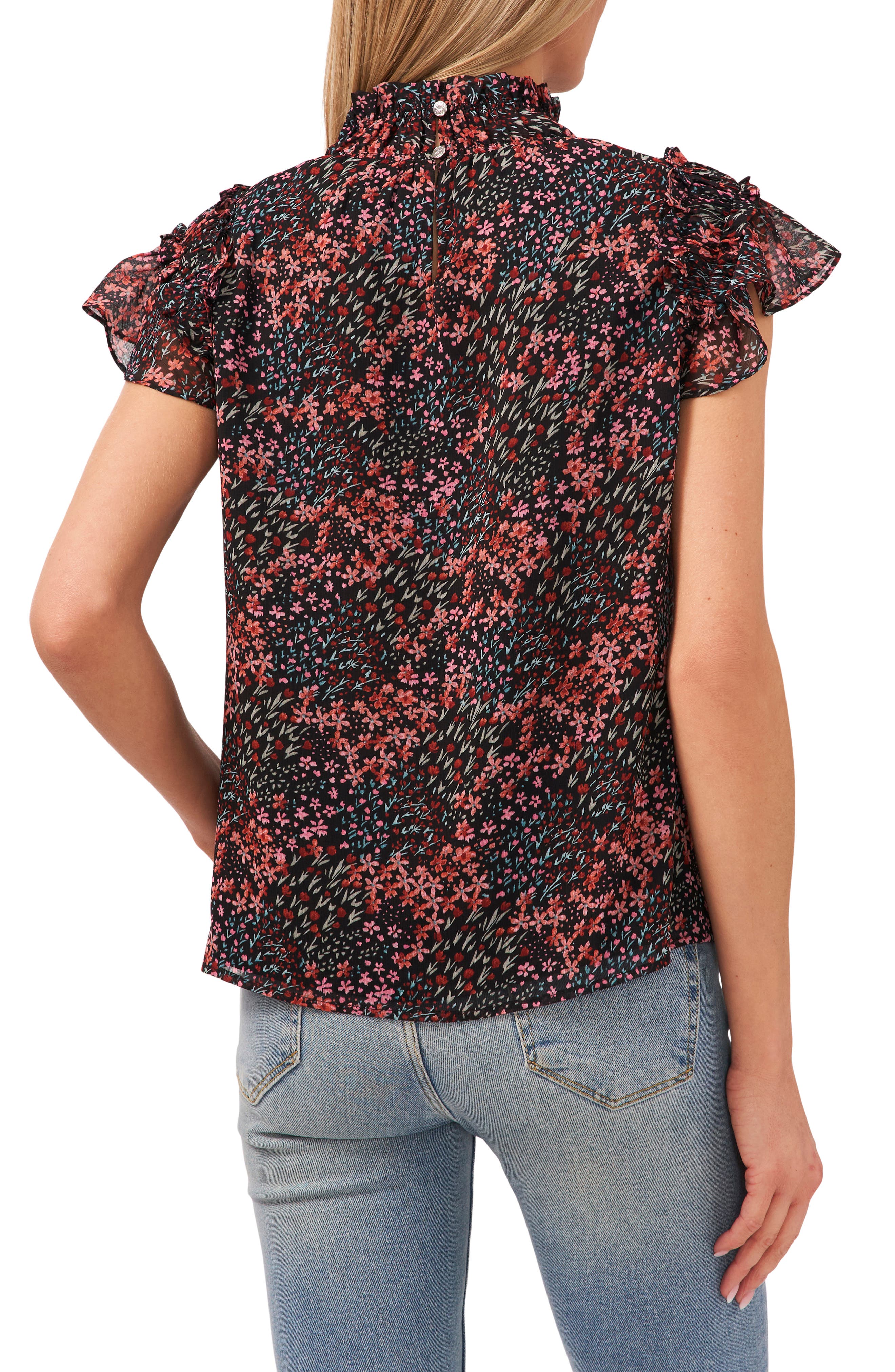 CeCe Floral Flutter Sleeve Blouse (Women) | Nordstromrack