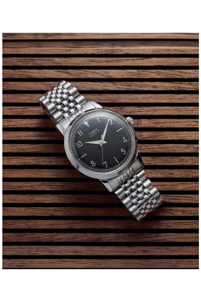 Marlin Stainless Steel Bracelet Watch, 34mm, Alternate, color, BLACK/ SILVER
