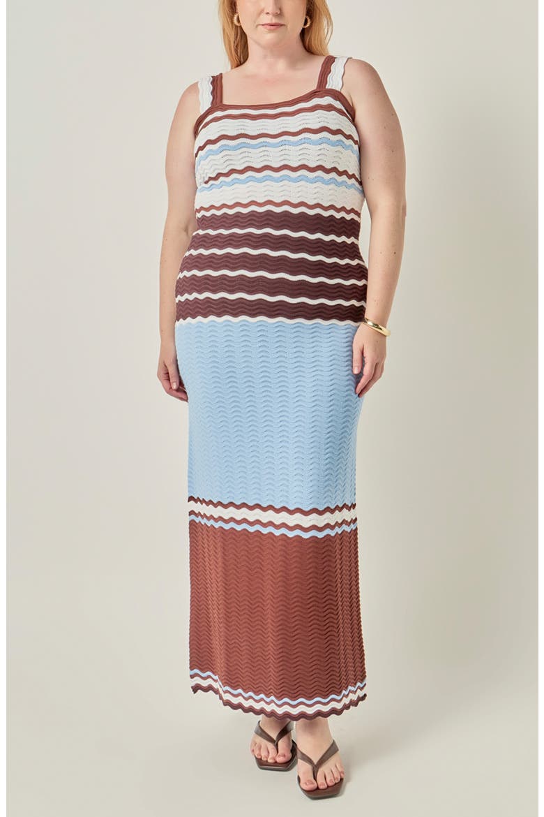 Wavy Crochet Midi Dress, Alternate, color, BROWN MULTI