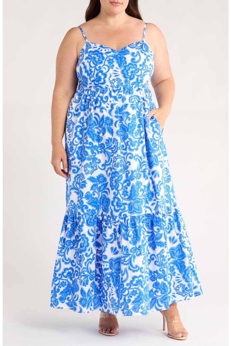 Magee Floral Cabana Sleeveless Maxi Dress, Main, color, WHITE/ BLUE/ MULTI