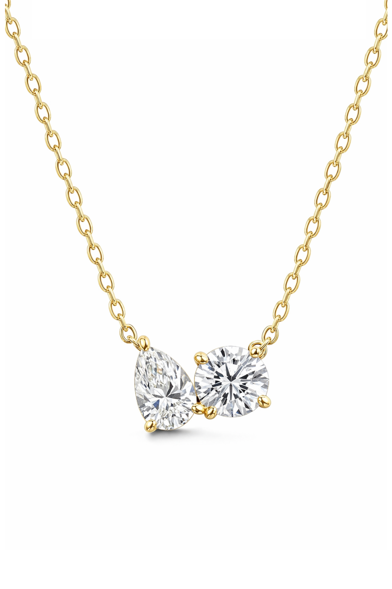 2 ct. t.w. Toi et Moi Moissanite Necklace (Pear & Round-Cut, Color D, FL Clarity) in Gold Vermeil, Main, color, Gold
