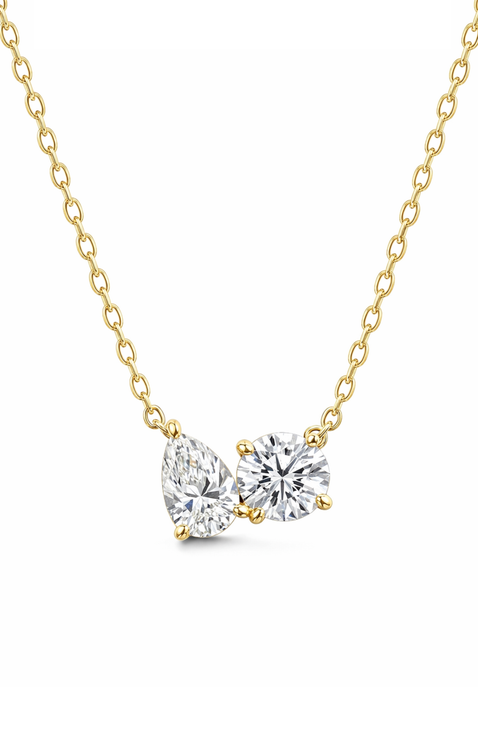 2 ct. t.w. Toi et Moi Moissanite Necklace (Pear & Round-Cut, Color D, FL Clarity) in Gold Vermeil