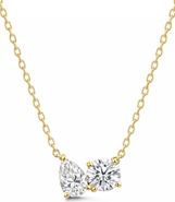 DLORIA 2 ct. t.w. Toi et Moi Moissanite Necklace (Pear & Round-Cut, Color D, FL Clarity) in Gold Vermeil