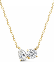 DLORIA 2 ct. t.w. Toi et Moi Moissanite Necklace (Pear & Round-Cut, Color D, FL Clarity) in Gold Vermeil
